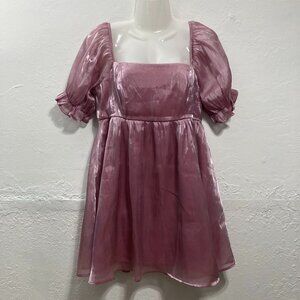 Evolutionary Apparel Mini Dress Milkmaid Babydoll Renaissance Pink Sheer XL